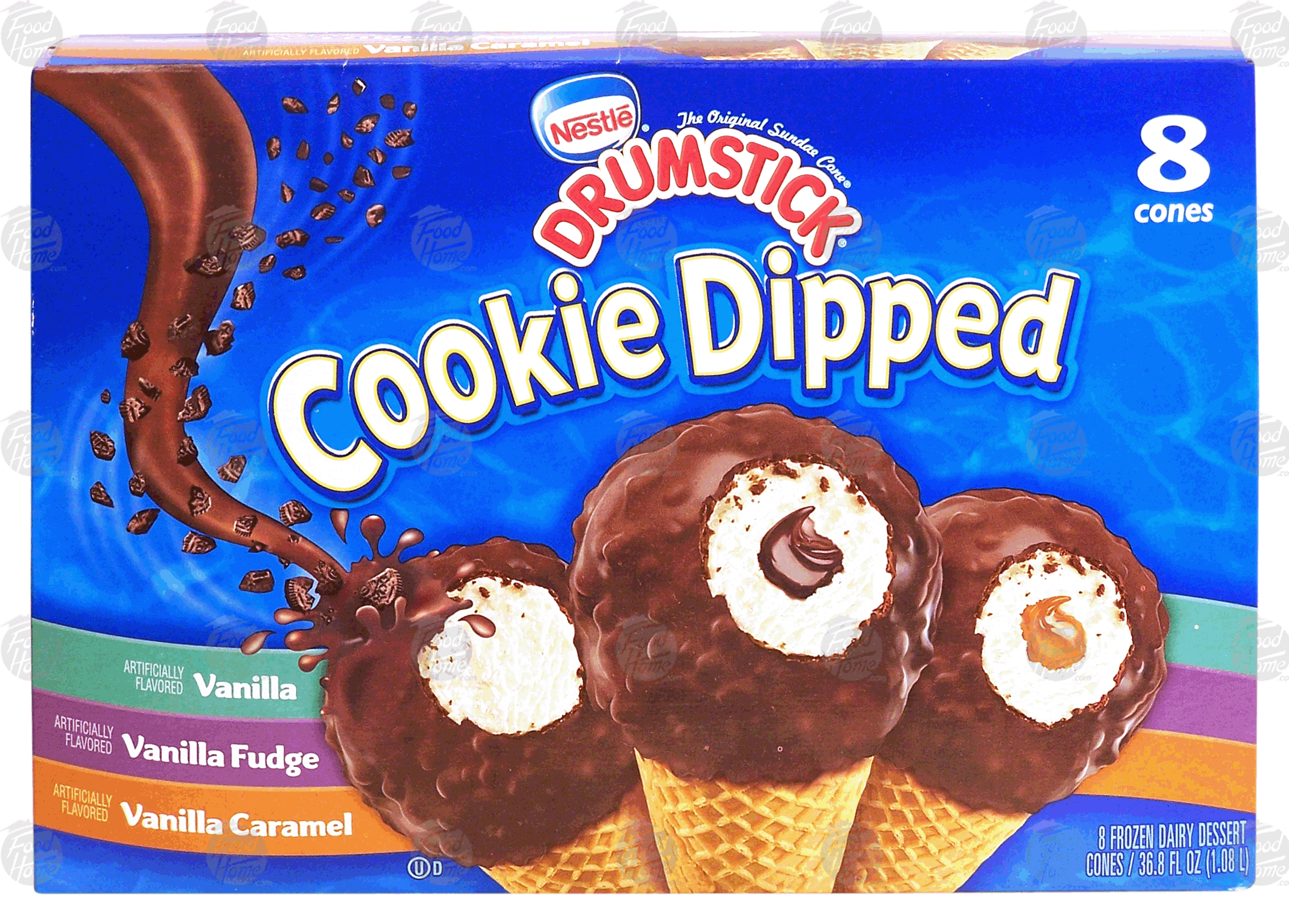 Nestle Drumstick cookie dipped; vanilla, vanilla fudge, and vanilla caramel, 8 cones Full-Size Picture